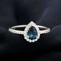 London Blue Topaz TOPAZ TERETROP Prsten sa dijamantskim halo, 14k bijelo zlato, SAD 11.50