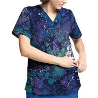 Sksloeg ženske pilinge Tie-dye ispisana bluza Kratka rukavska medicinska sestra Radna uniforma V izrez Grafički piling majice ,, tamno plava m