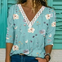 Ženska košulje za jesen Ležerne prilike Casual TRIM s dugim rukavima cvjetni print V izrez Slatka bluza