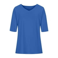 Bluze za slobodno vrijeme s kratkim rukavima čvrsti modni vrhovi V-izrez za žene plave m