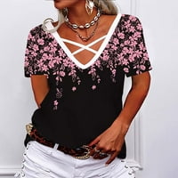 Ženske košulje modne žene ispisane V-izrez Labavi kratki rukav temperament majica Pink xxxxl