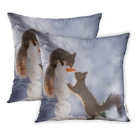 Životinjska crvena vjeverica snjegovića božićna hladna jastučna jastuk na poklopcu 2