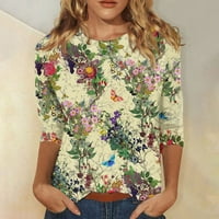 Košulje za čišćenje za žene Ležerne prilike, rukav vrhovi ljetni okrugli vrat Modni cvjetni ispisani labavi fit pulover zeleni XL