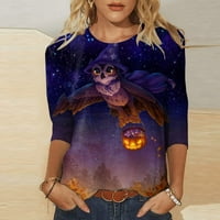 Ženske majice s rukavima, Halloween Print Tors za žene Casual Three Quarter rukav Crewneck pulover Plus majica