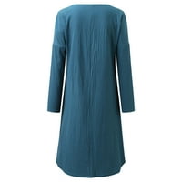 Haljine za žene casual zimske jeseni plus veličine dugih rukava neutralna dužina koljena na brodu, čvrsti džep vrhovi modne haljine