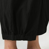 Široke pantalone za žene, ženske ležerne labave džepove u boji elastične struke Udobne hlače dužine gležnja crna x-velika