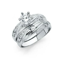 Jewels 14k Bijelo zlato okruglo kubične cirkonije CZ Ženski vjenčani traki i angažman mladenkini prsten