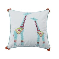 Levte Home - Mariska - Dekorativni jastuk 18x18in. - Jiraffe pom pom-bijela, aqua, crvena