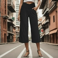 Simu ženski casual pantalone Hlače visoke struike V struk široka noga fitness trčanje obrezane hlače