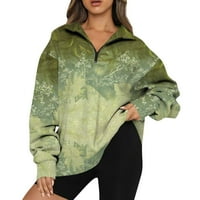 Qcmgmg modni pulover dugih rukava na pola kopče ženske vježbanje odjeća V vrat izlaska van odijela za žene zip up foncen ženski duks zelena xxl