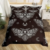 -Dake Moth Duvet Poklopac kraljice Veličina, boho gotička posteljina za posteljinu za djecu dječake