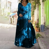 Zpanxa suknje za žene modni casual okrugli vrat dugih rukava 3d tiskana duga haljina plava haljina l