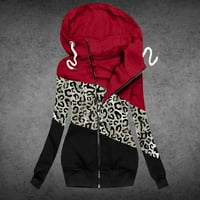 Dugi kaputi za žene Zimske žene Zimske casual leopard otiske jakne patentni patentni zatvarač dugih rukava prodaja ili klirens crvena