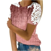 Čipkane bluze za žene Slobodno vrijeme Skraćene rukave Okrugli izrez udobne košulje Trendy grafički ispis Ljetni tunički vrhovi za dame Pulover Pink XXL