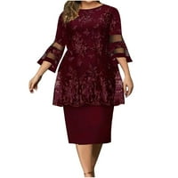 Naughtyhood ženske haljine modni ženski casual pola rukava okrugli vrat tiskani koljena duljina koljena vino xxxl