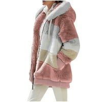 Olyvenn topla FAU dugačka kaputa jakna s kapuljačom ženske plus veličina labava ženska odjeća moda ženska boja blok zimski patentni zatvarač dugih rukava za žene za žene ružičaste L
