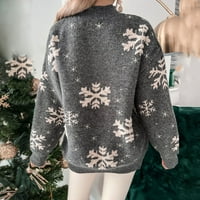 Mveomtd Womens Božićne pahulje Pleteni džemper dugih rukava posada iz vrata Print pulover pletiva za muške kardigan džemper prsluk
