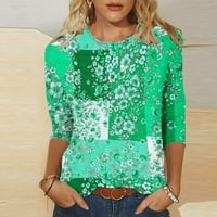 Ljetni rukav za žensku majicu Blok u boji cvjetno slikanje uzorak pulover vrhunskog okruglog vrata Tee zeleno s