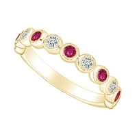 0. Carat okrugli simulirani ružičasti ruby ​​i prirodni dijamantski angažman prsten za angažman 14K Čvrsto žuto zlatno prsten veličine-5.5