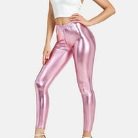 Olinvenne žene seksi imitacije kožne hlače noćni klub metalne reflektirajuće pantalone vruće zlatne
