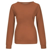 Ženska trendi osnovna čvrsta boja udobne casual labavo pulover Atletičke košulje Crewneck Duksev Lagani pad pada dugih rukava narančasta