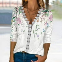 TUNIČKI TOPOVI ZA ŽENSKE SLEEVE LACE V-izrez Majica Ljetni modni boho cvjetni majice Trendi Dressy bluza