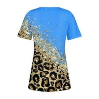 Sksloeg majice za žene plus veličine kratkih rukava Leopard Print Tunic Tops Henley tipke Down Bluze