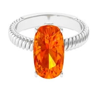 Kreirani narandžasti sapphire solitaire prsten sa moissinite - AAAA razreda, 14k bijelo zlato, SAD 6,00