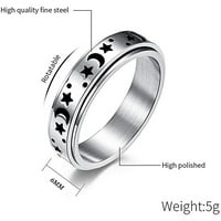 Prsteni od nehrđajućeg čelika Mjesec i zvezdani prsten za osvjetljavanje anksioznog prstena za angažman vjenčanja za žene za žene veličine muškaraca