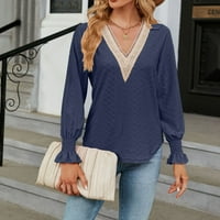 Košulje za žensku modnu casual guipuru čipka dubokih V izrez Blok bluza s dugim rukavima