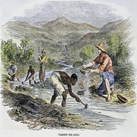 Pranje za zlato, 1849. NWASHING za zlato u Kaliforniji. Graviranje u boji, 1849. Print poster by