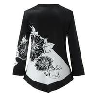 Huaai ženski gradijentni patchwork Ispiši gumb V-izrez 9-točka rukav majica ženske bluze i vrhovi casual crna m