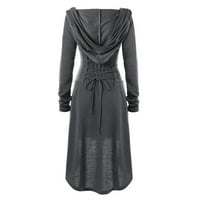 Ležerna haljina za žene- Ležerne duge dugih rukava dukseri s kapuljačom čvrstom zavojnom haljinom sive m