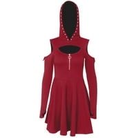 Amousa ženska modna gotička boja kapuljača sa niskim rezom hladnim ramenom zippe mini haljina ljetna