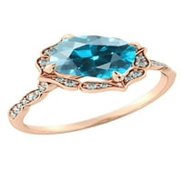 3. CTW Blue Topaz Prsten sa dijamantima 14K Rose Gold Cvijet odlazi halo