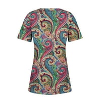Bazyrey Womens Ljetni vrhovi polka dot ispisana bluza Henley casual gumba s kratkim rukavima Osnovne redovne majice Multi-Color XL