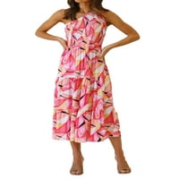 Ženska ljetna Boho tiskana haljina jedna ramena bez rukava s rukavima Flowy Tired Party Maxi haljina