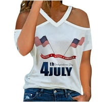 Žene 4. jula Dan nezavisnosti Popularna američka zastava Štampana majica V izrez Slobodno vrijeme s
