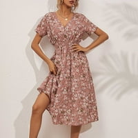 Hesxuno žene ljeto casual kratkih rukava V-izrez cvjetne haljine tanka haljina