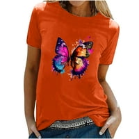 Ljetne majice kratkih rukava za žene Trendy Ležerne posade Crke Ters Butterfly Ispiši Tun Stret Tonic