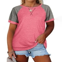 Knosferske majice za žene Trendy Loose Plus Veličina seksi boja blok Raglan Business Mairts, Žene kratkih
