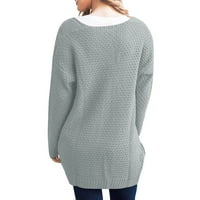 Hanzidakd ženski kardigan džemperi padaju i zimski dugi rukav pamuk čvrsti kardigan džemperi sivi m