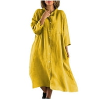 Haljine za žene plus veličine Ležerne košulje haljine modne žene jesenski čvrsti poklopljeni ovratnik dugih rukava haljina za odmor haljina žuta