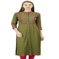 Phagun Womens Rayon Raight Tunic Kurta Otvoreni prednji KURTI mandarinski ovratnik Indijski vrh