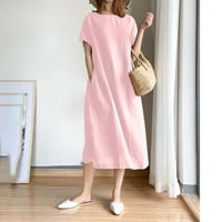 CETHRIO Ljetna haljina za žene - ljetna modna čvrsta posada kratkih rukava pamučna haljina ružičasta