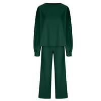 Funicet ženska modna svestrana okrugla vrat dugih rukava Loose pantalone za žene zelena 2xl