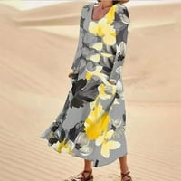Ženska haljina Maxi Boho Flowy dugih rukava Square Cvjetni izrez Cvjetni midi haljina Smanjena proljetna