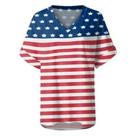 Leey-World Žene vrhovi američke košulje za zastavu Women 4. jula T-majice Zvorni rupe Star Stripes USA kratki rukav V-izrez Patriotske tee plave boje, XXL