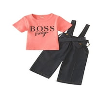 Djevojka za mališana Ljeto odijelo Majica s kratkim rukavima + Denim Bib kombinezon