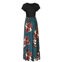 Žene ljetne sunce haljine moda O-izrez casual labavi cvjetni ispis kratkih rukava haljina duga suknja